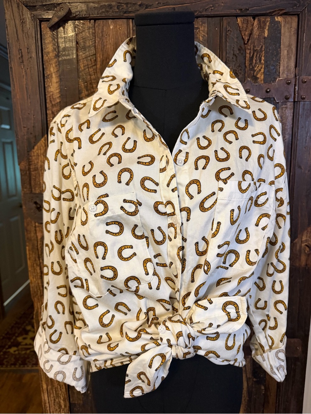 Cato Womens 18/20W Horseshoe Shirt Western Cowgirl Button Fall transition